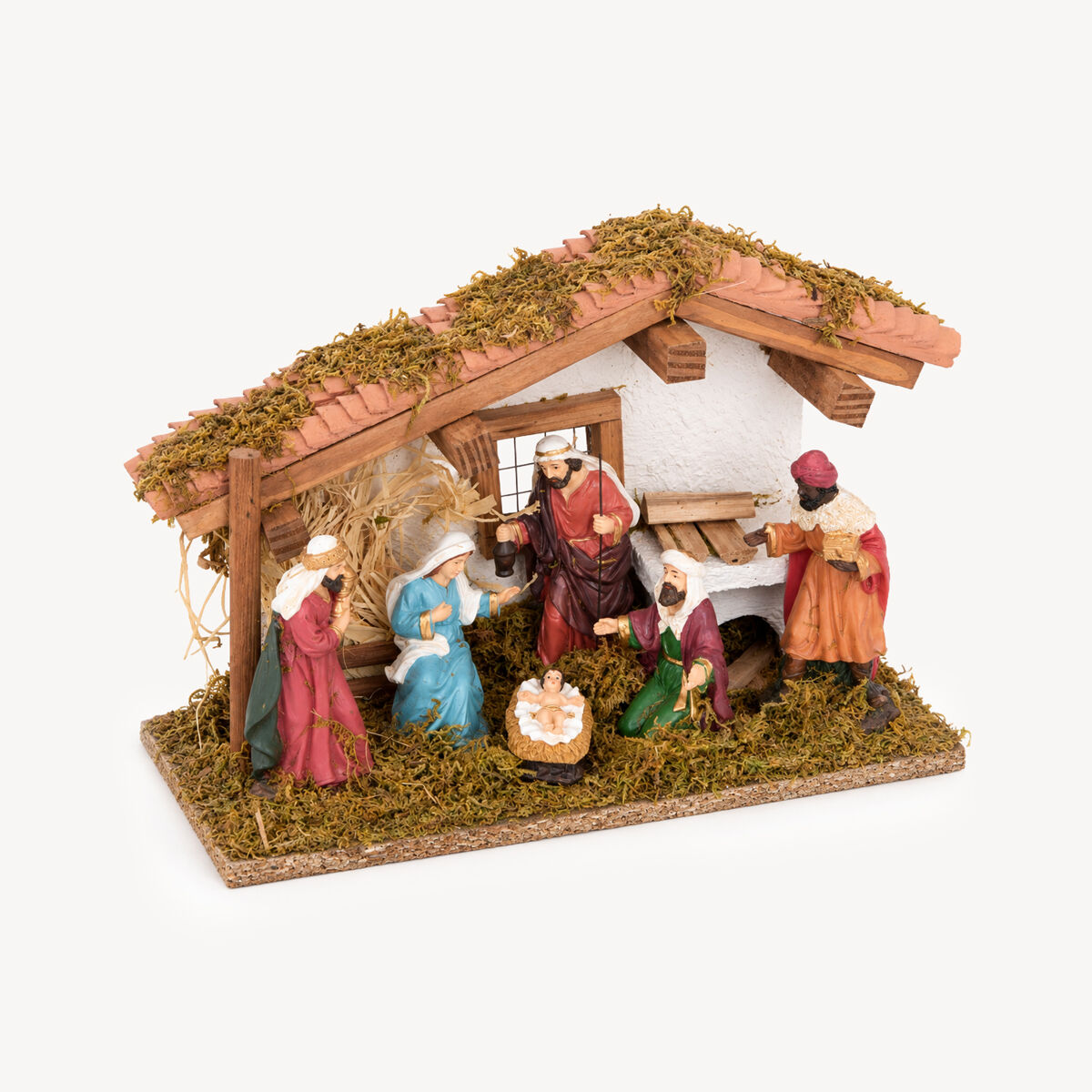Presépio com cabana e 6 figuras 30x13x19cm, , large
