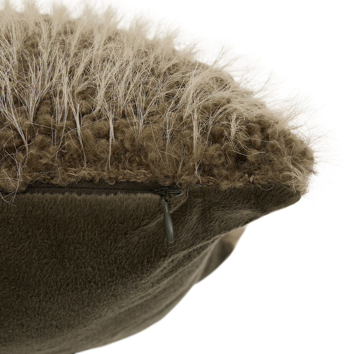 Faux fur cushion NYERO khaki green, , large