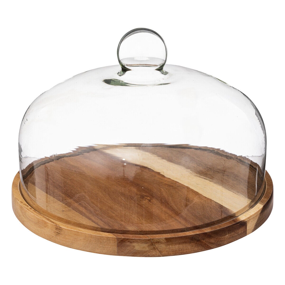 Prato para bolo com tampa em vidro e base em madeira acácia 28cm, , large