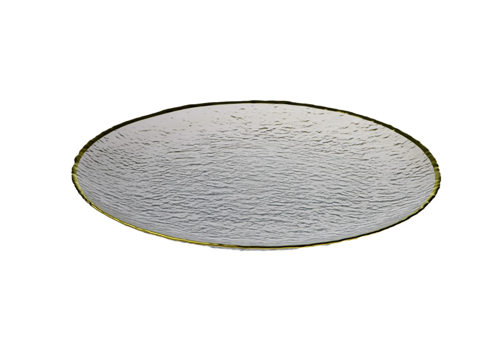 Prato para bolo KENDO com beira dourada em vidro 28cm, , large
