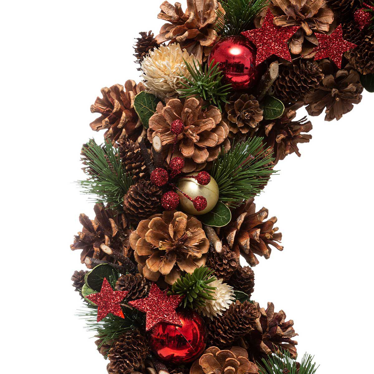 Coroa de natal com pinhas e estrelas 50cm, , large