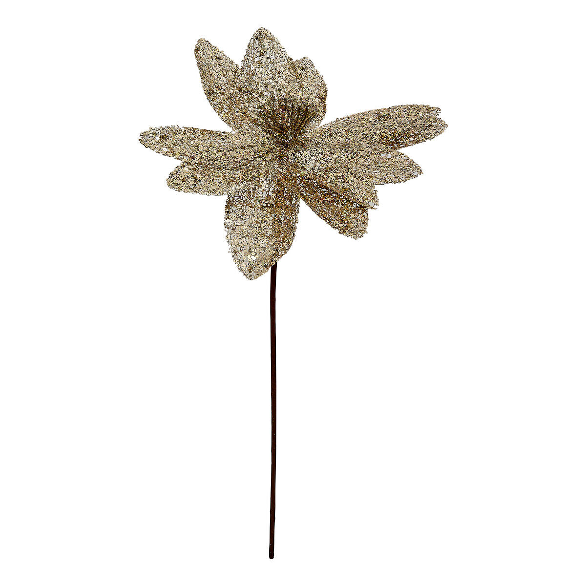 Haste poinsettia com brilhantes dourado 50cm, , large