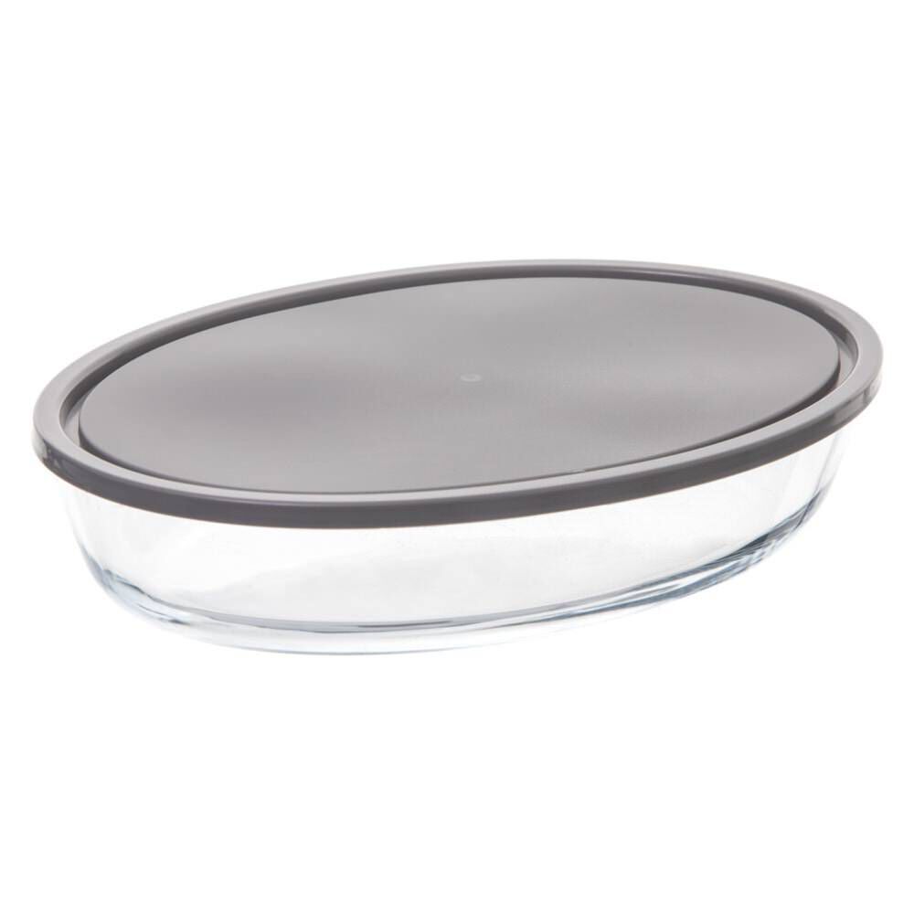 Prato oval para forno em vidro com tampa, , large