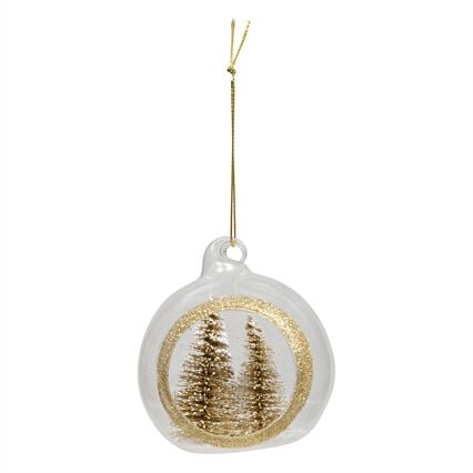 Bola com decoração cenário pinheiros com neve 8cm, , large