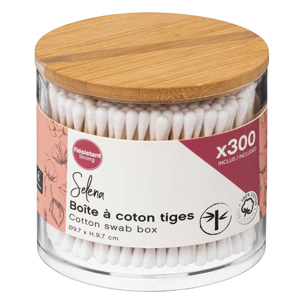 Caixa em acrílico e bambu com 300 cotonetes, , large