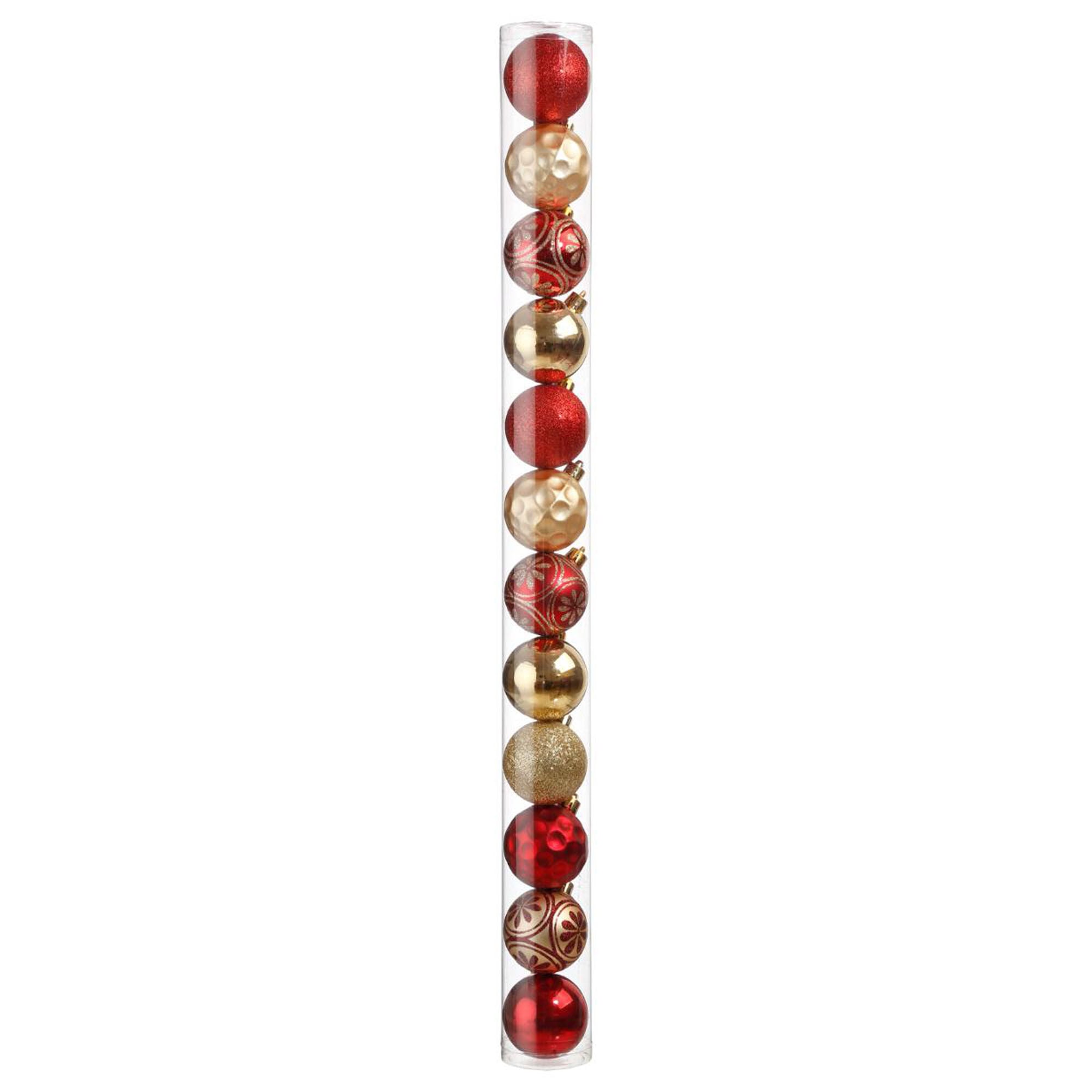 Conjunto de 12 bolas decorativas vermelhas e douradas, , large