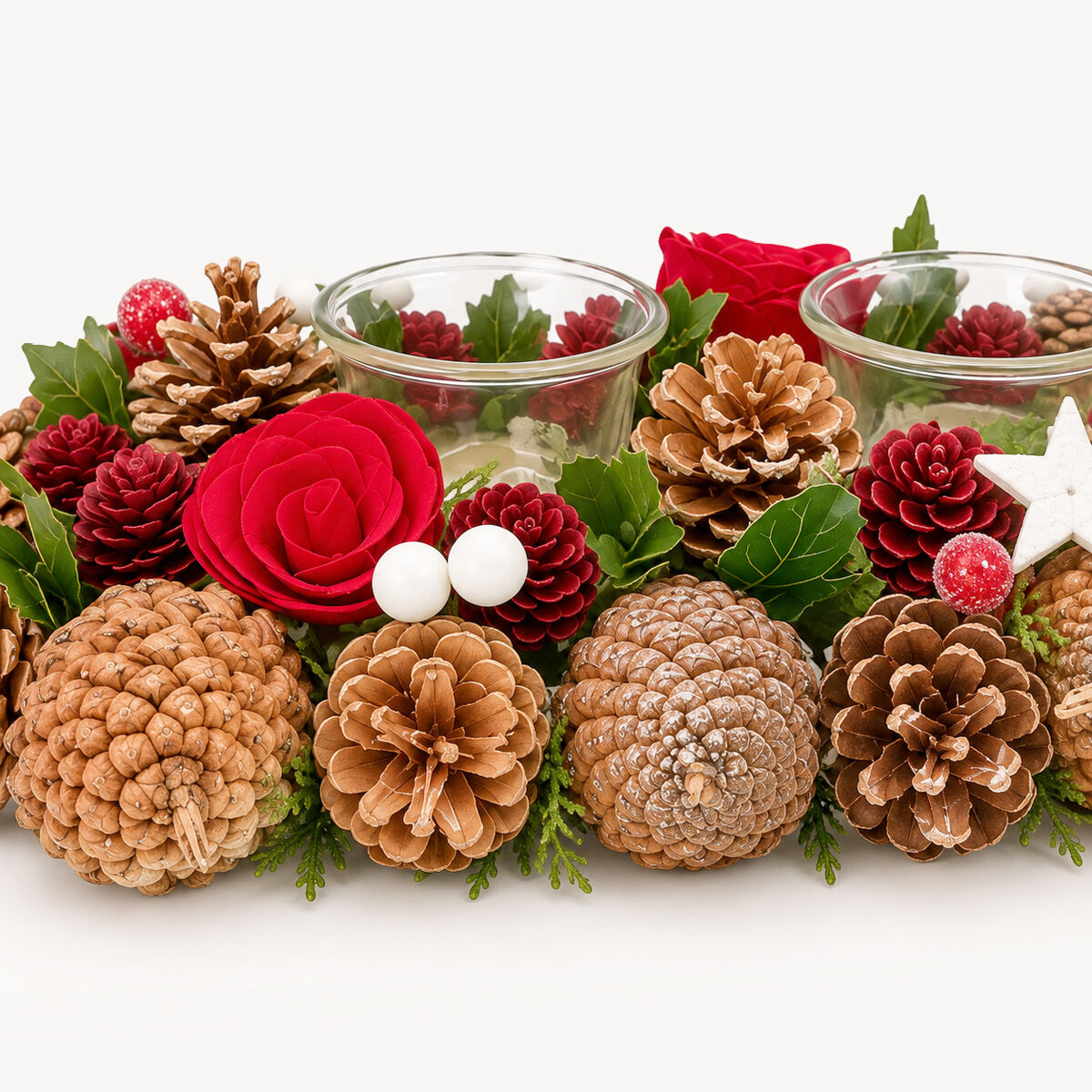 Porta-velas para 3 velas com pinhas, , large