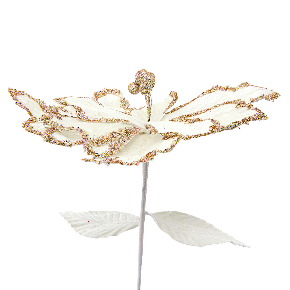 Haste poinsettia com brilhantes bege 75cm, , large