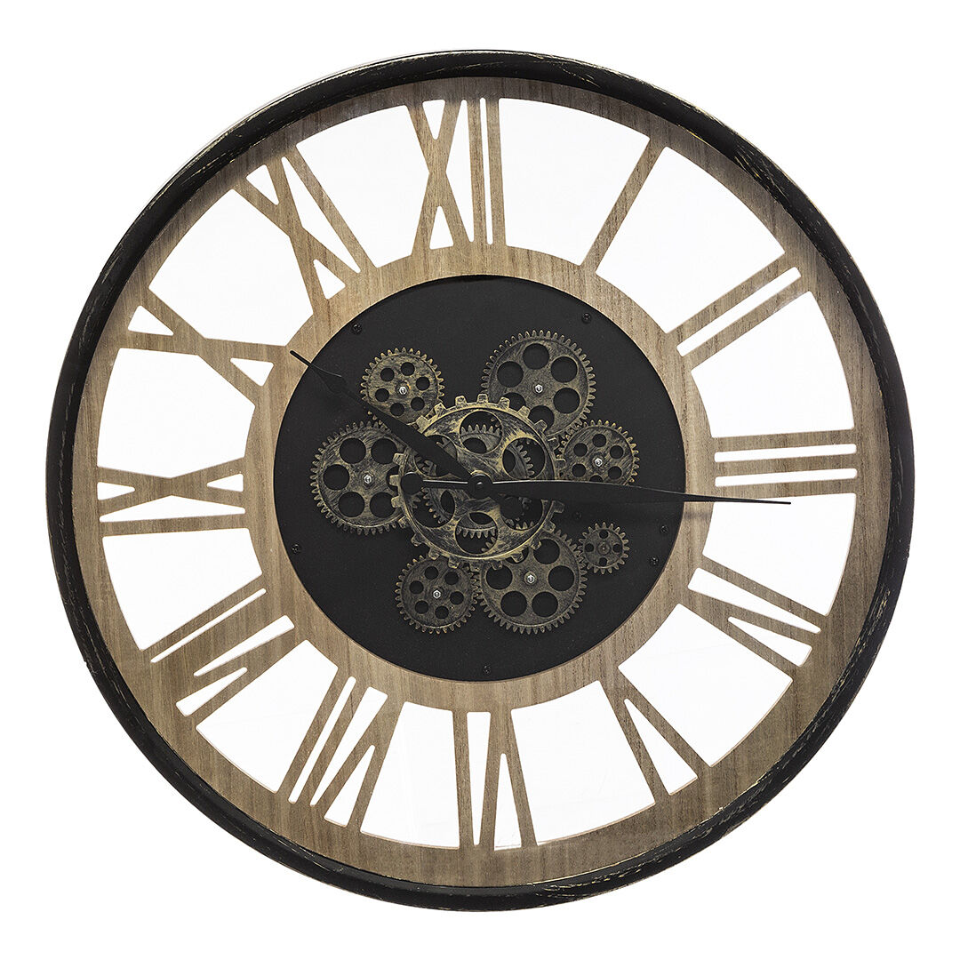 Relógio de parede preto em metal e madeira 57cm, , large
