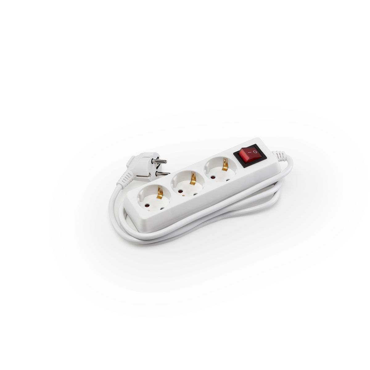 Extensão elétrica branca com 3 tomadas com interruptor, , large