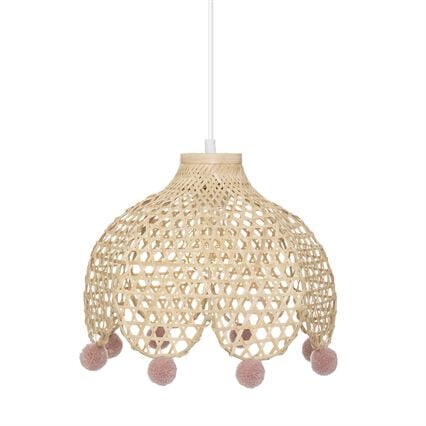 Candeeiro de teto POMME bege em bambu com pompons, , large