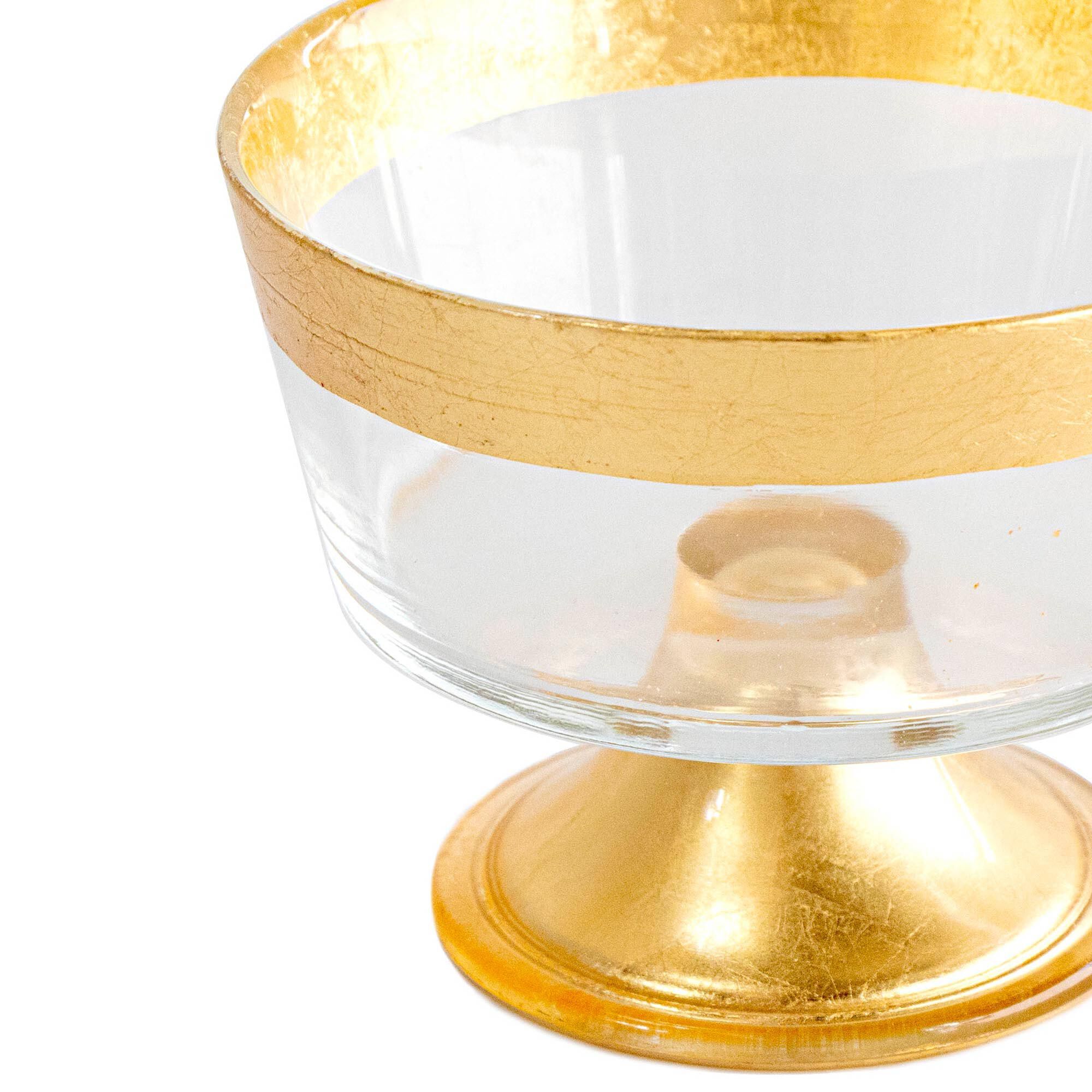 Taça katsu com pé em vidro com beira dourada, , large