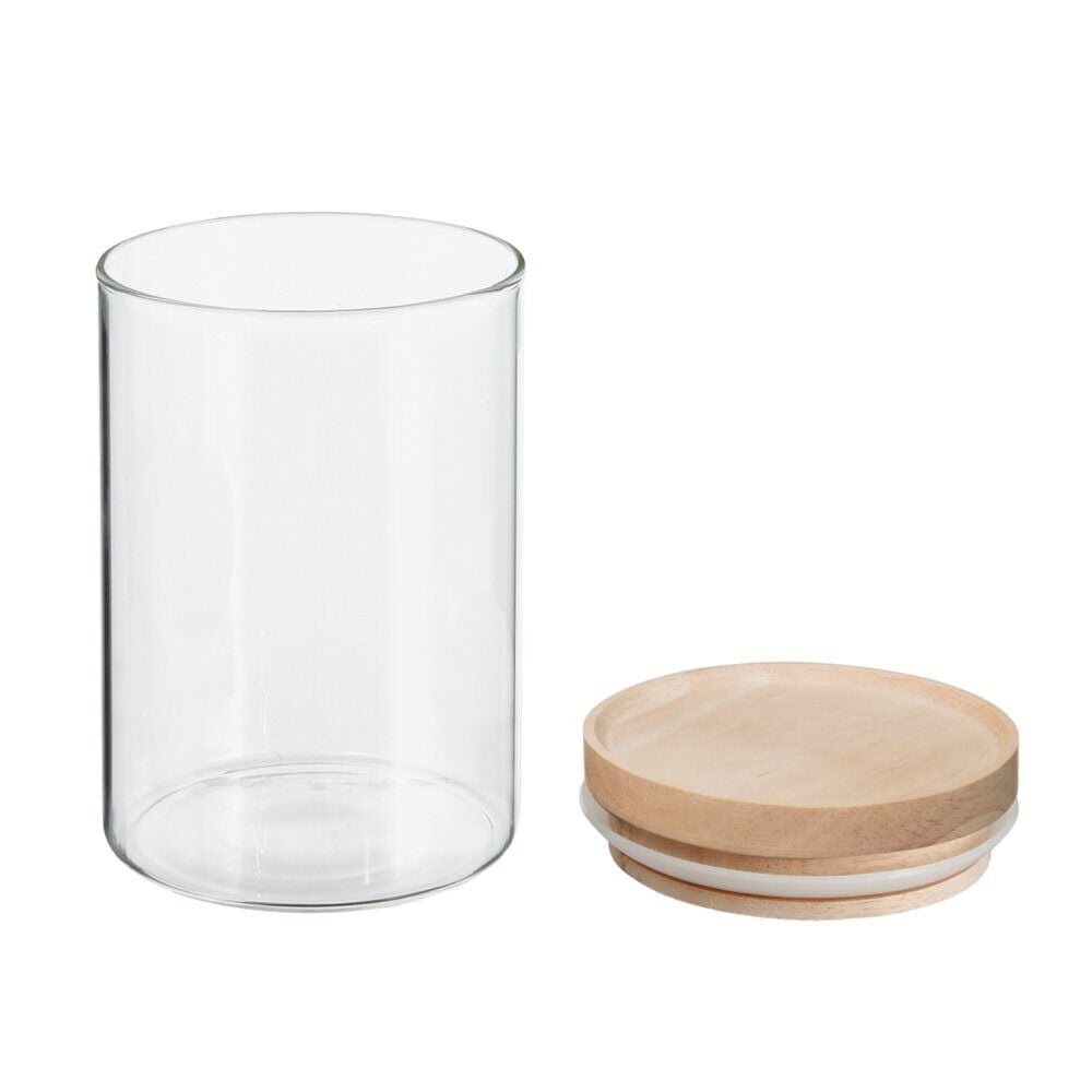Tarro de vidrio hermético c/tapa de madera 600ml, , large