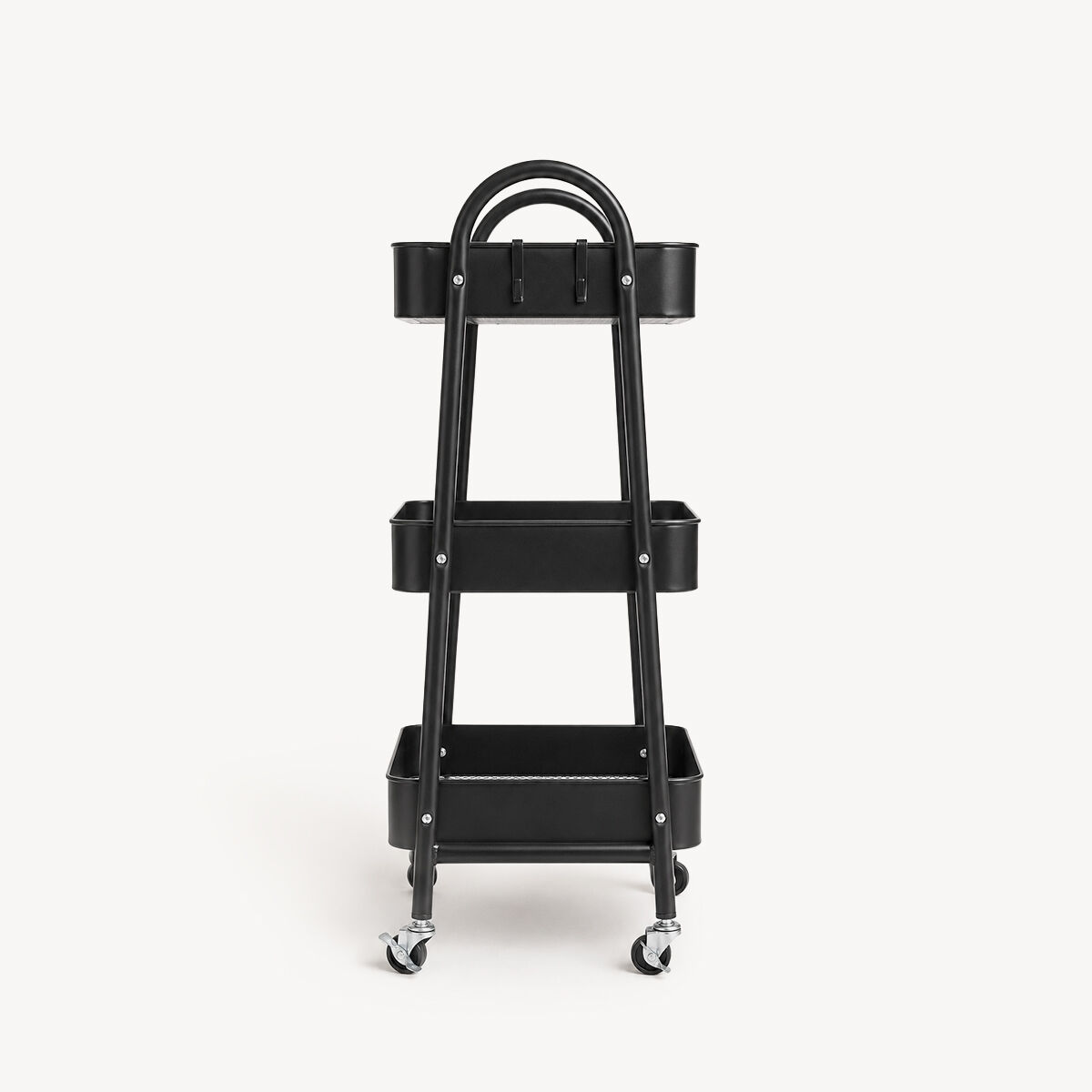 Trolley de cozinha preto em metal com 3 prateleiras, , large