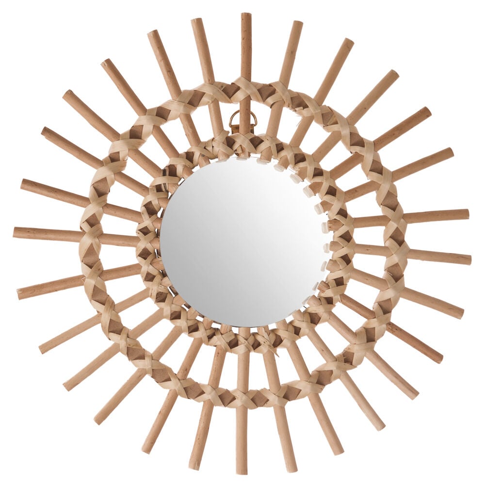 Espelho de parede sol bege rattan 30cm, , large
