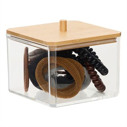 Caixa com tampa de bambu com 20 elásticos cabelo, , large
