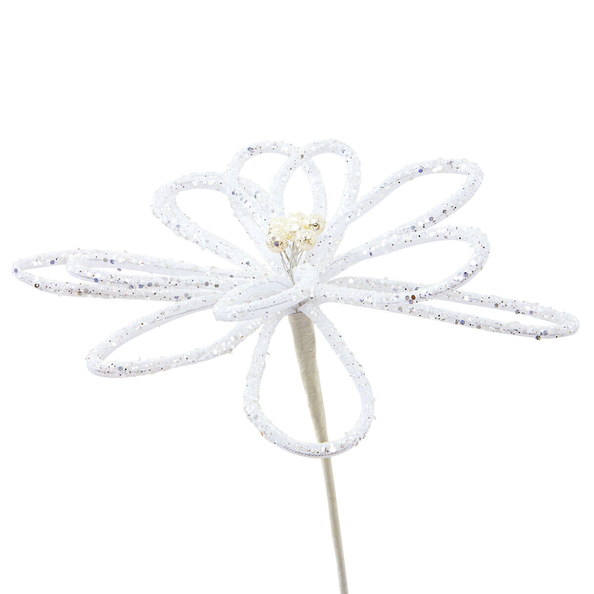 Haste flor com brilhantes branco 50cm, , large