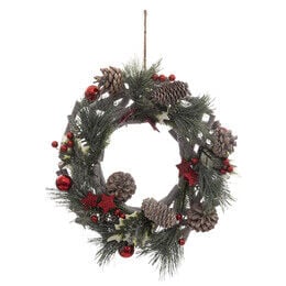 Coroa Nature Com Decoração Vermelha 30cm, , large