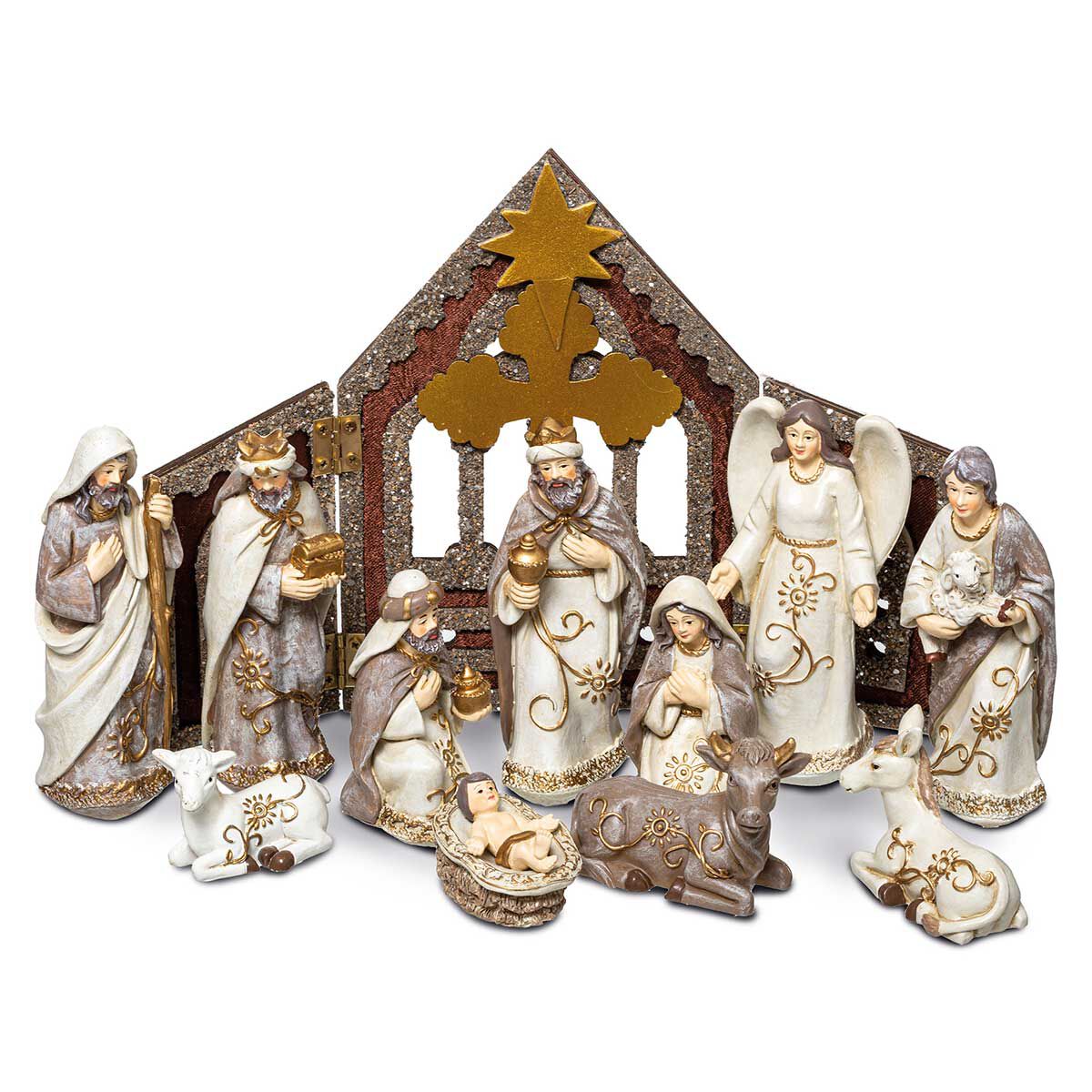 Presépio com 11 figuras e cenário, , large