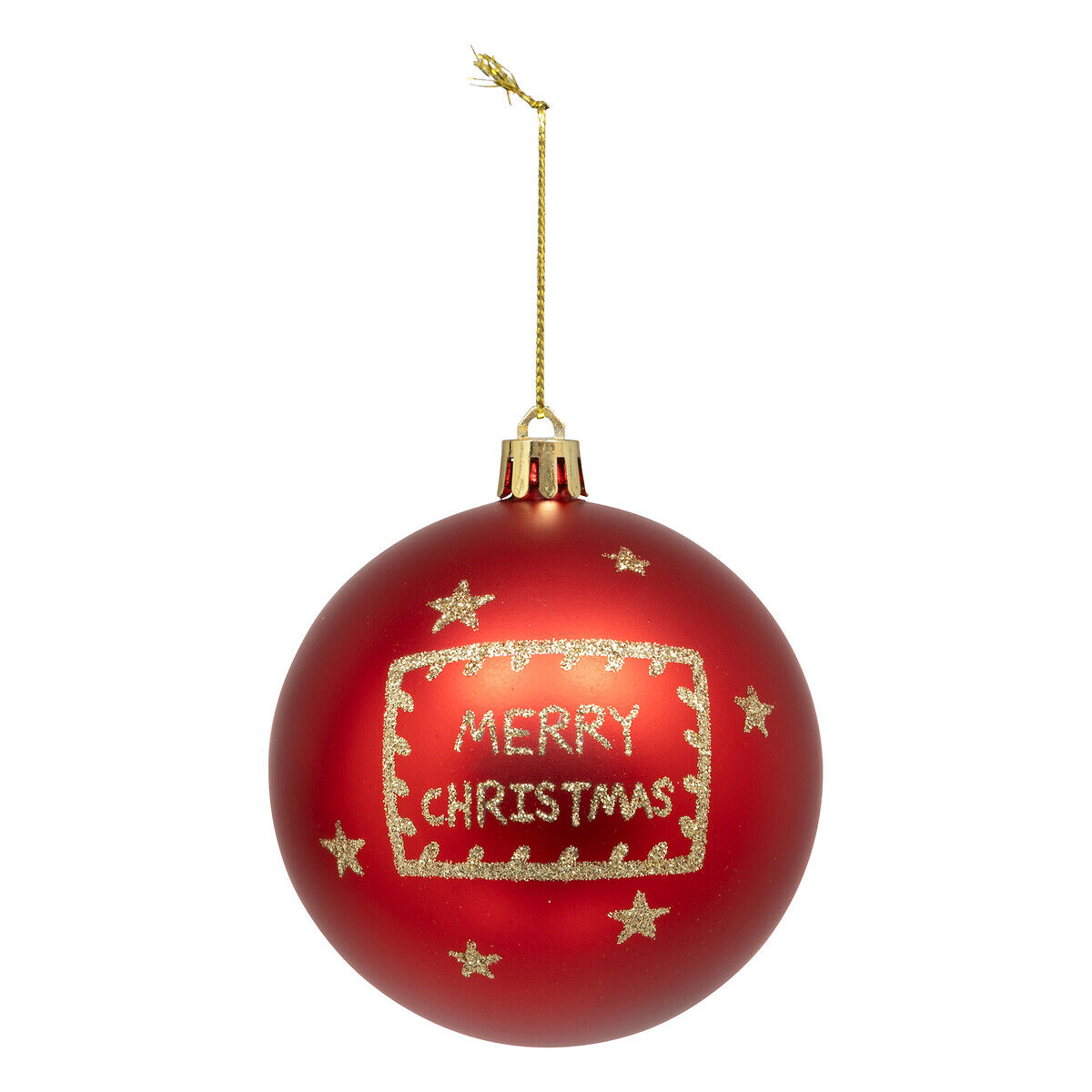 Bola MERRY XMAS vermelha e dourada 8cm, , large
