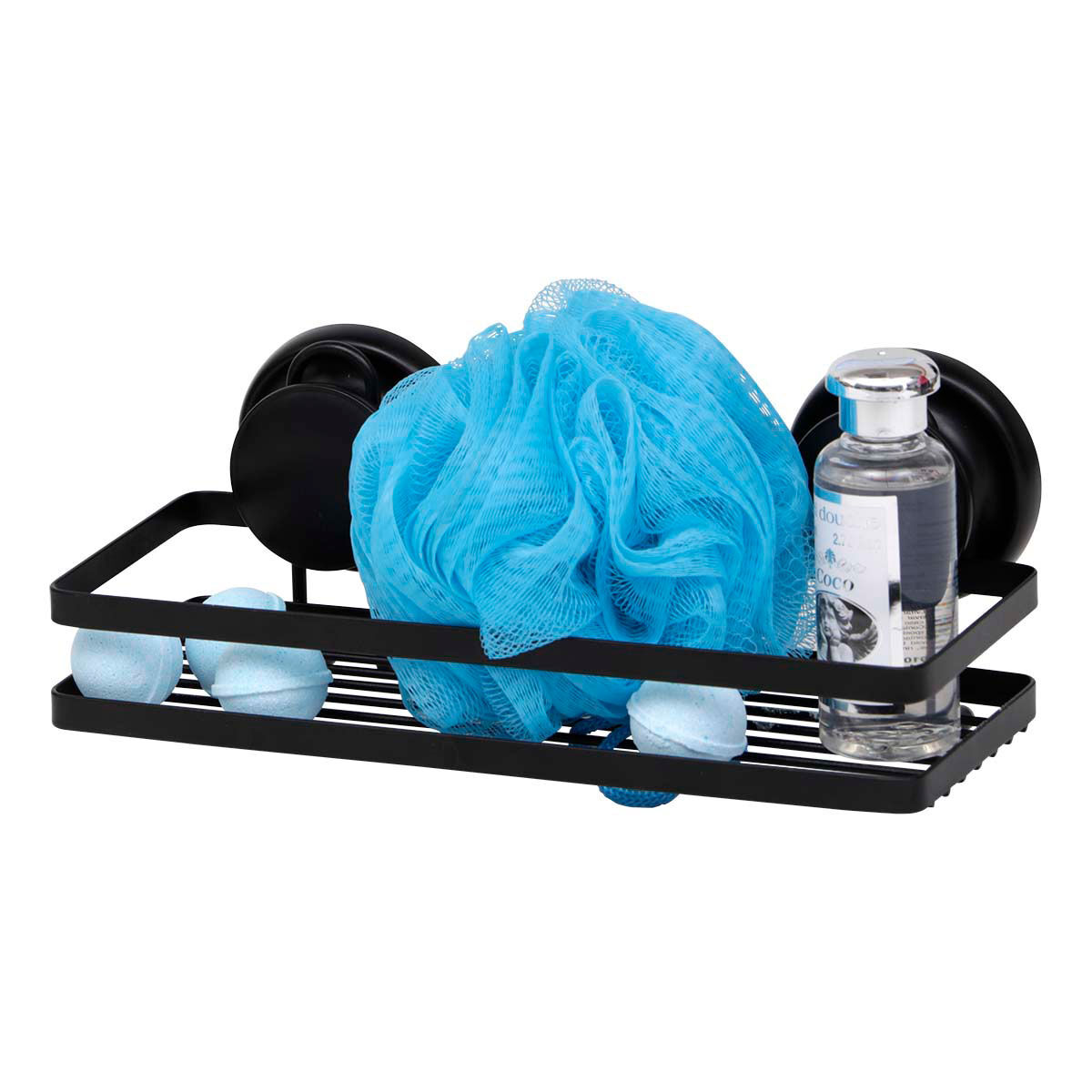 Suporte retangular preto em metal com ventosas, , large