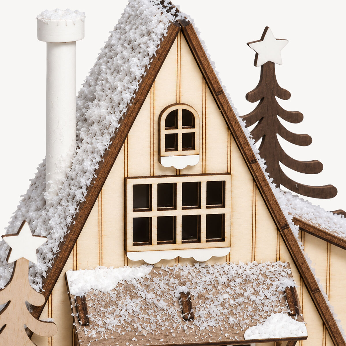 Casa decorativa em madeira chalé com led 13cm, , large