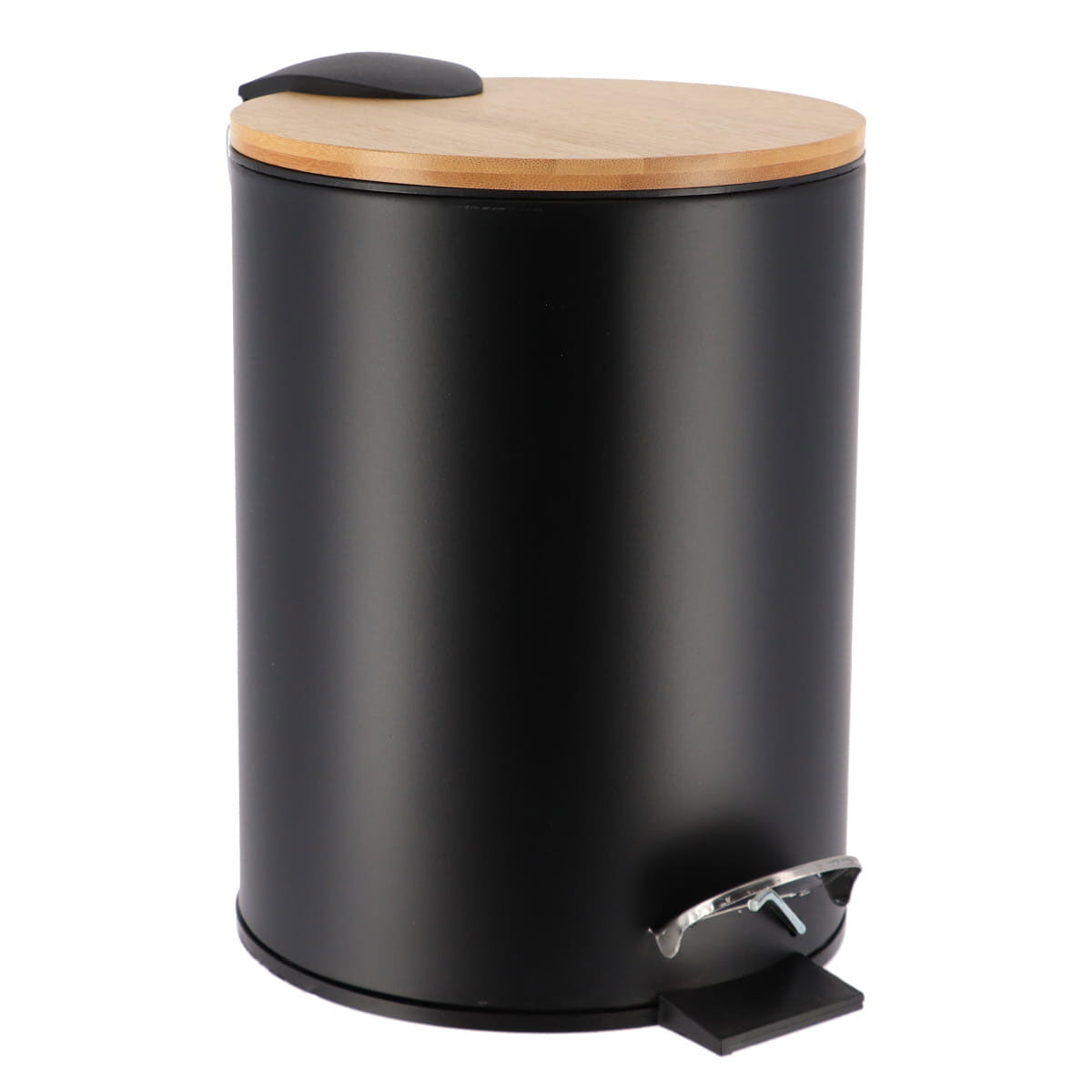 Balde preto soft close em metal e bambu, , large