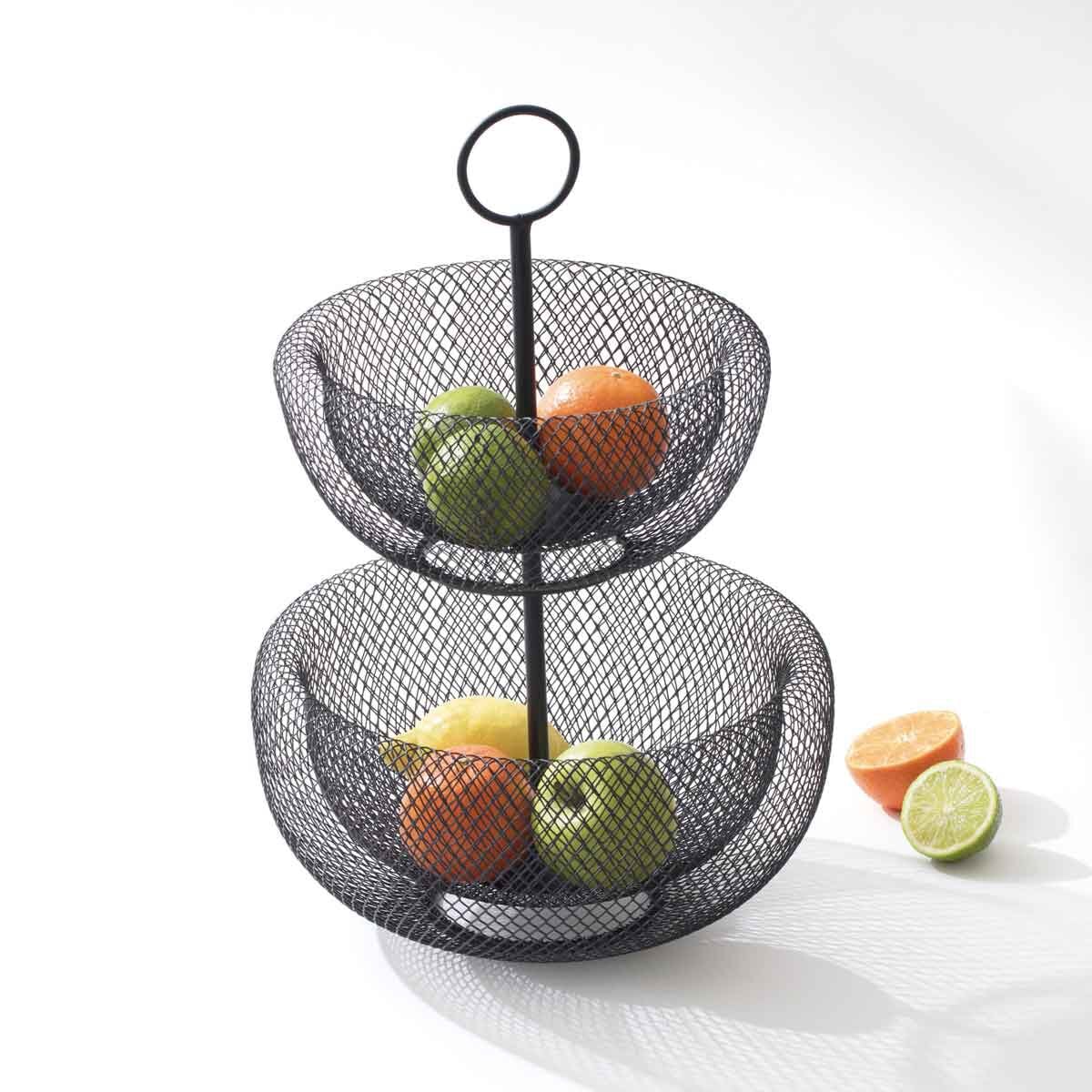 Fruteira preta em metal com 2 níveis, , large