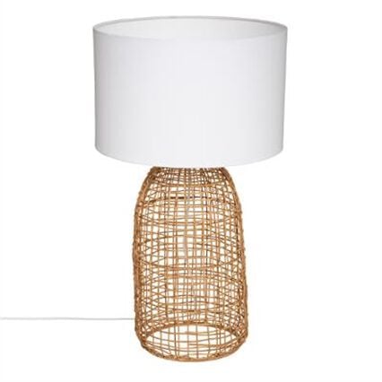Candeeiro de mesa KARLA em rattan bege e branco, , large