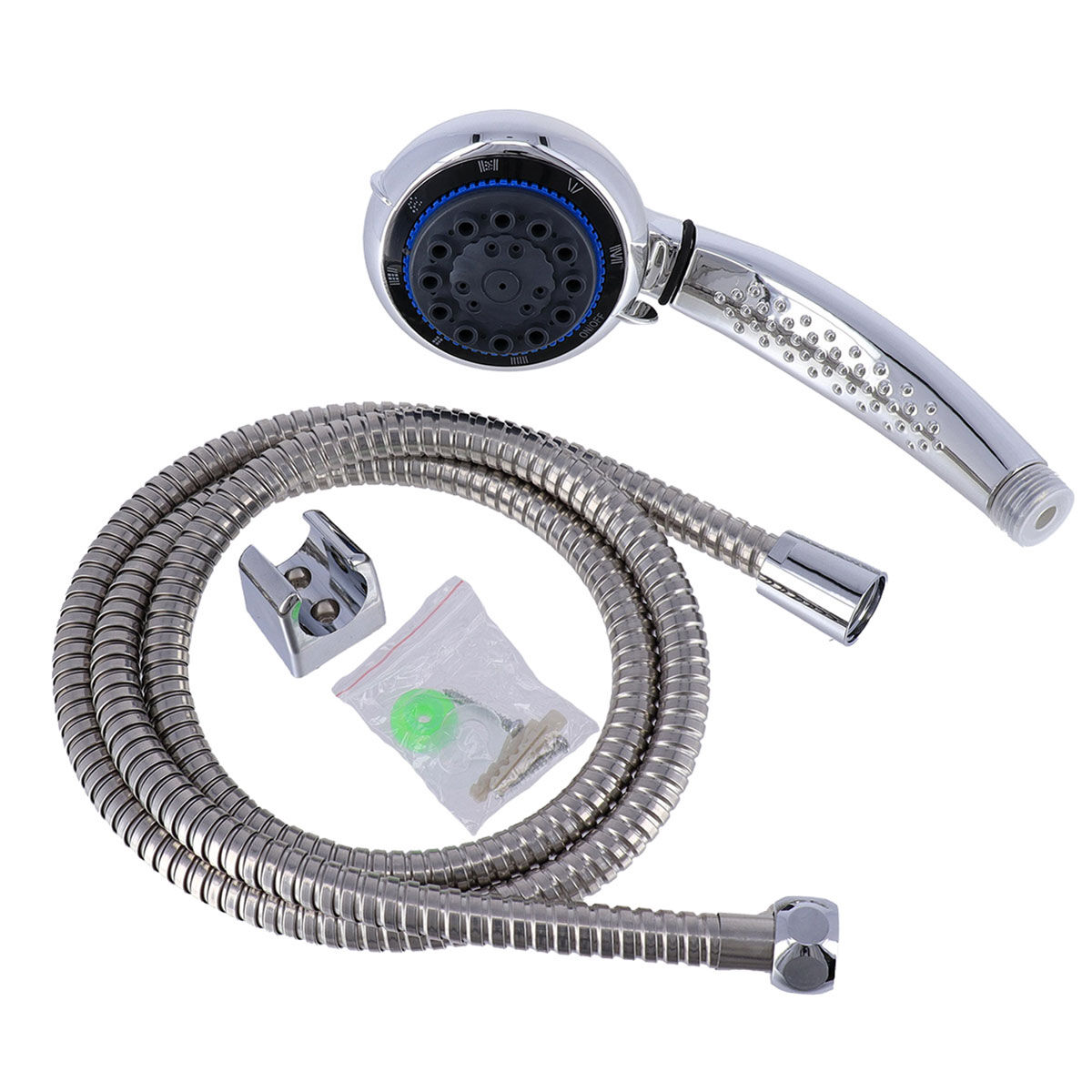 Kit chuveiro 8 funções com mangueira prateado, , large