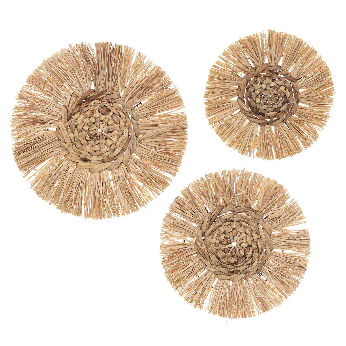 Conjunto de 3 bases decorativas redondas em ráfia, , large
