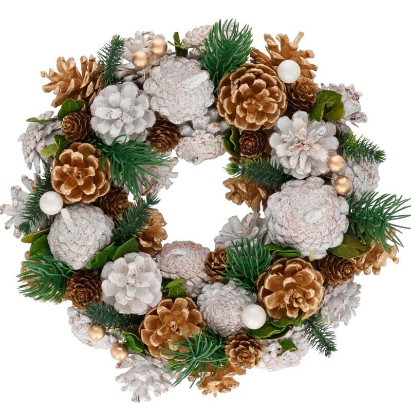 Coroa com Pinhas e Neve 27cm, , large