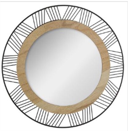 Espelho redondo decorativo ARCHI em metal e madeira 45cm, , large