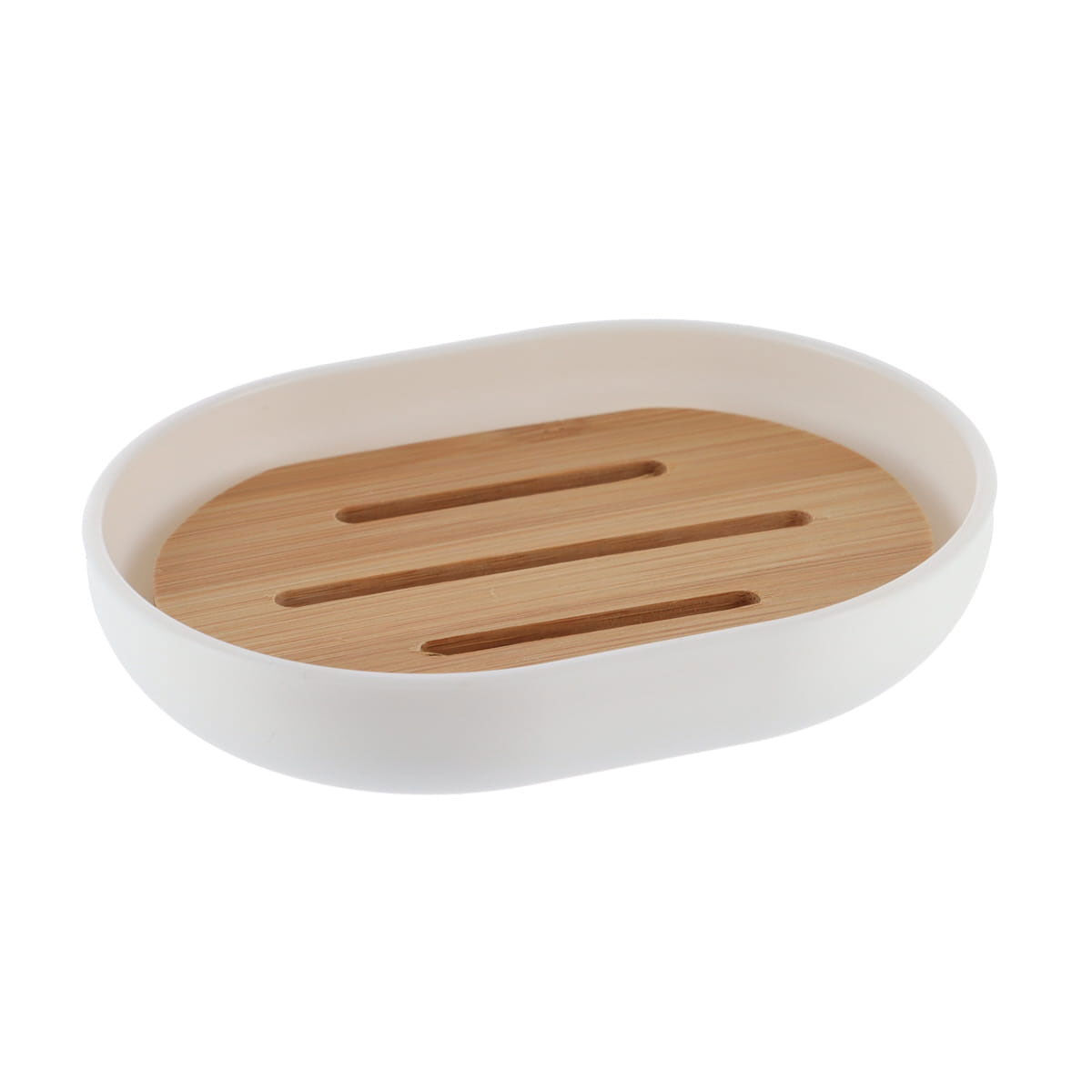 Saboneteira branca com base em bambu, , large