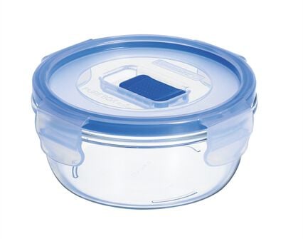 Round glass container with lid blue, , large