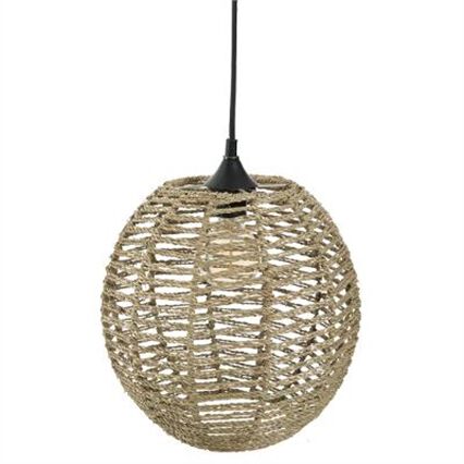 Candeeiro de teto bola em rattan e metal, , large