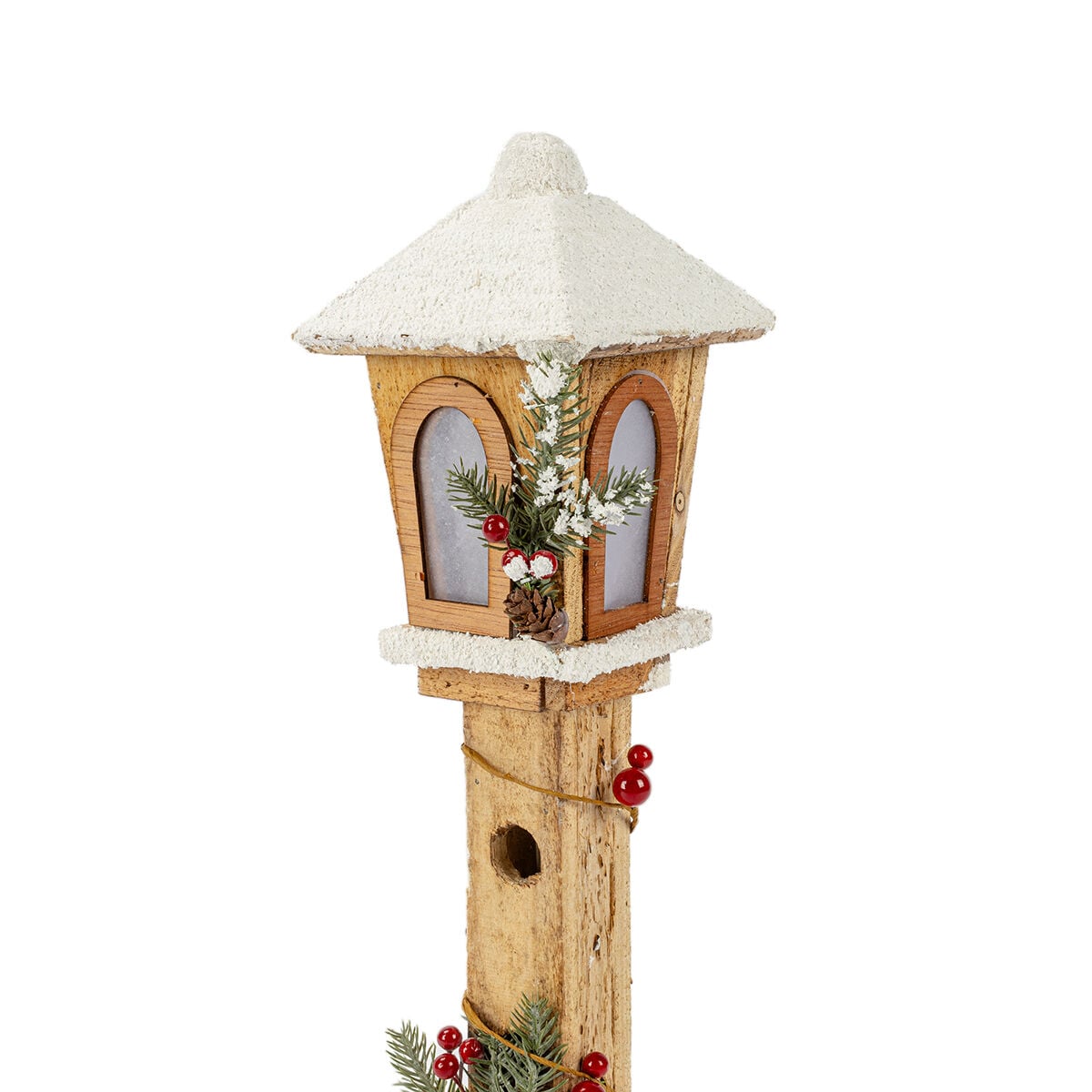 Lanterna decorativa em madeira com bagas e leds 52,5cm, , large
