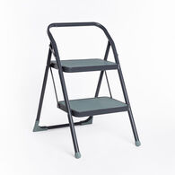 Escalera gris de metal con 2 pelda&ntilde;os