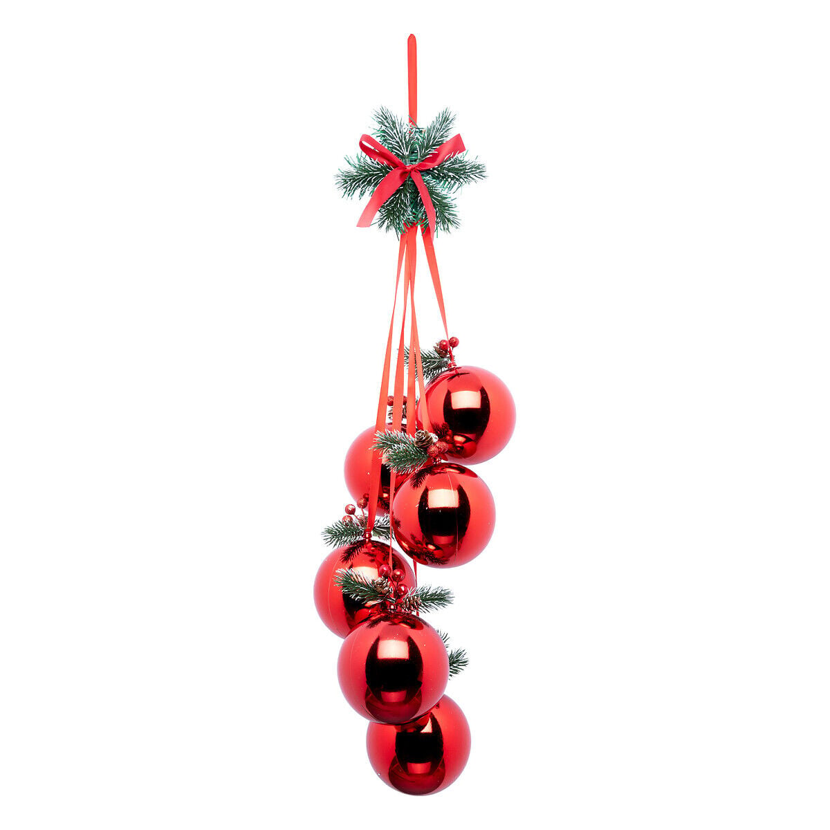 Pendurante com bolas e ramos vermelho e verde 22x15x70cm, , large
