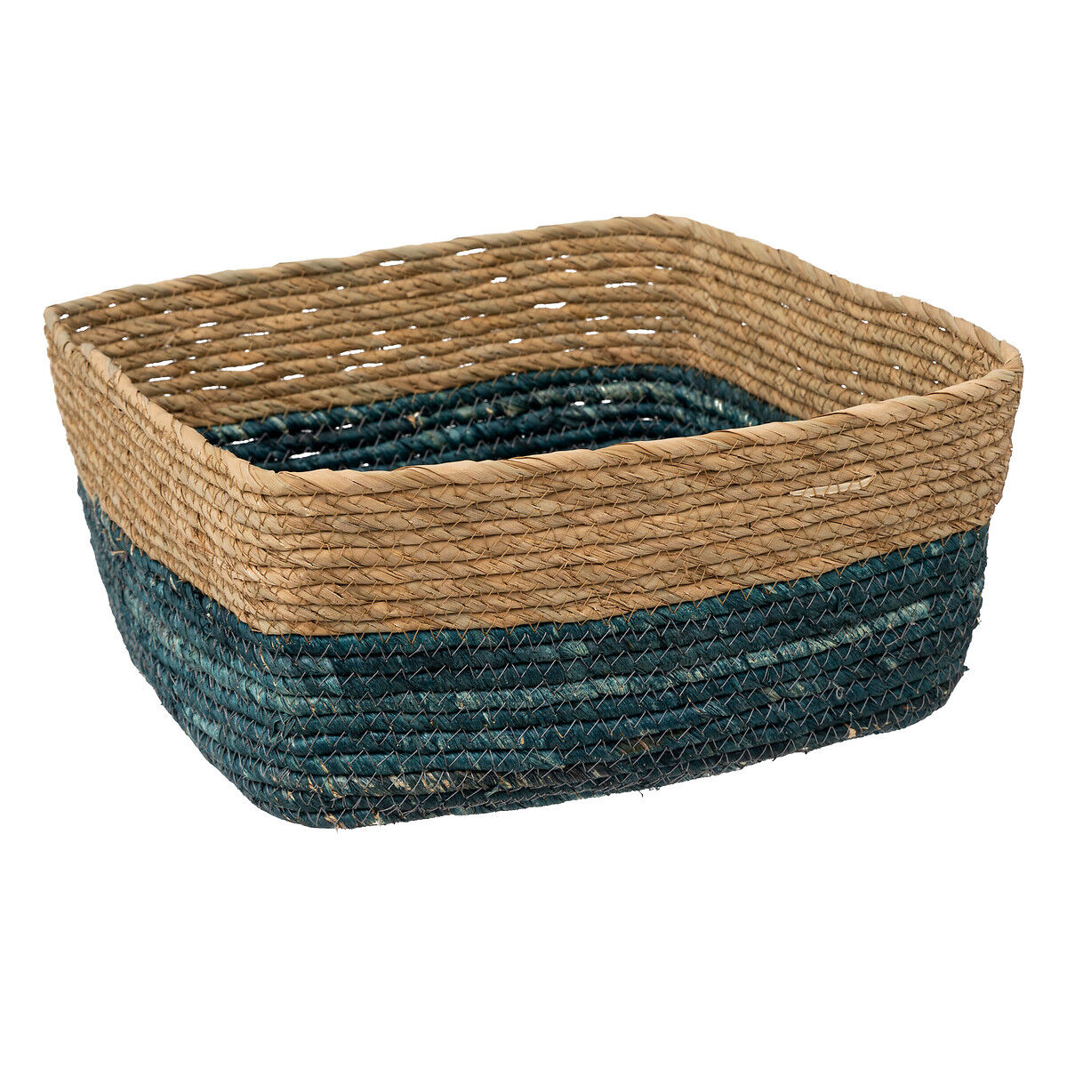 Cesto de arrumação em palha azul petróleo 15x31cm, , large