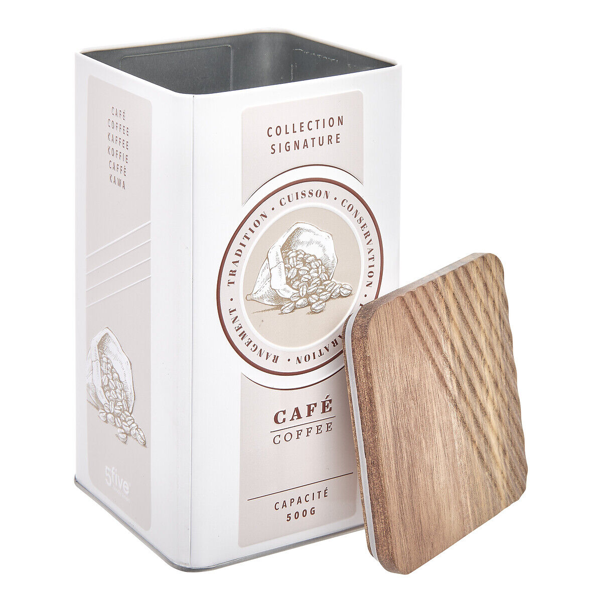 Lata para café beige de metal con tapa, , large