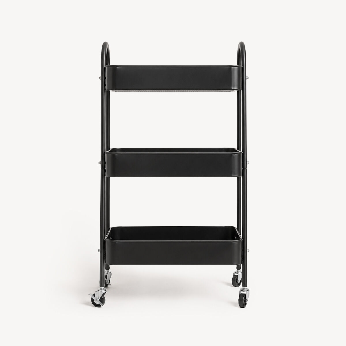 Trolley de cozinha preto em metal com 3 prateleiras, , large