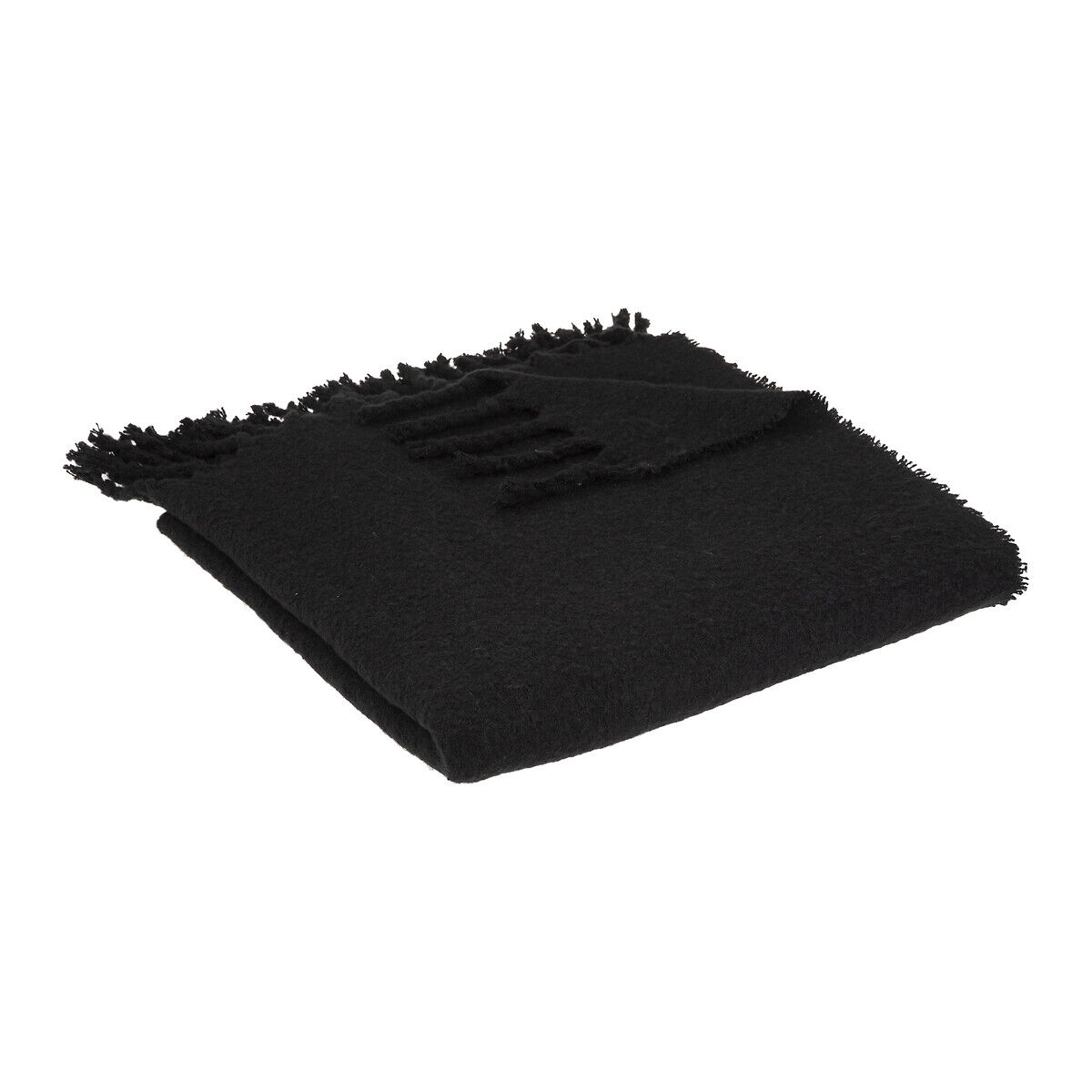Manta MOHAIR preta com franjas, , large