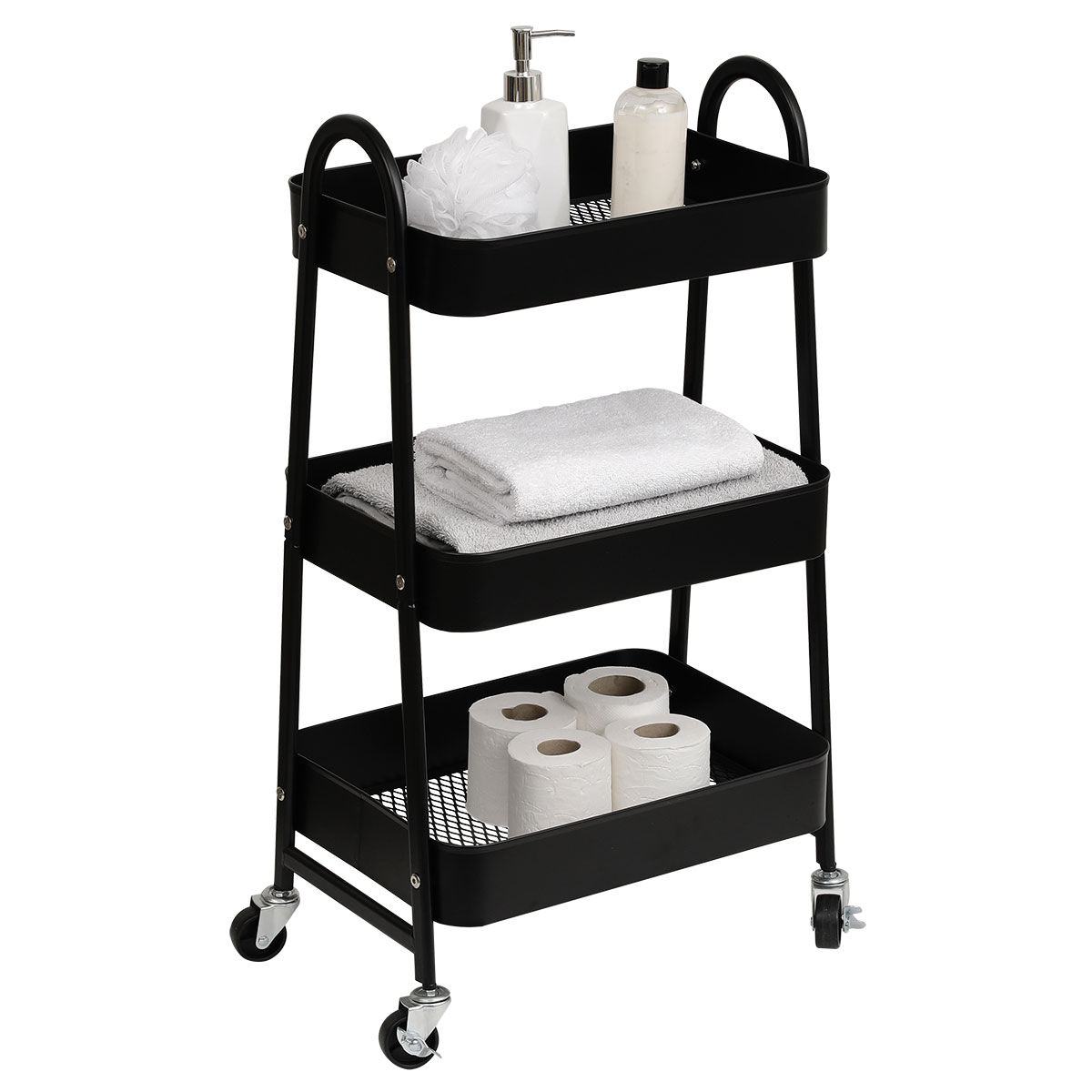 Móvel De Apoio WC Preto Em Metal Com Rodas, , large