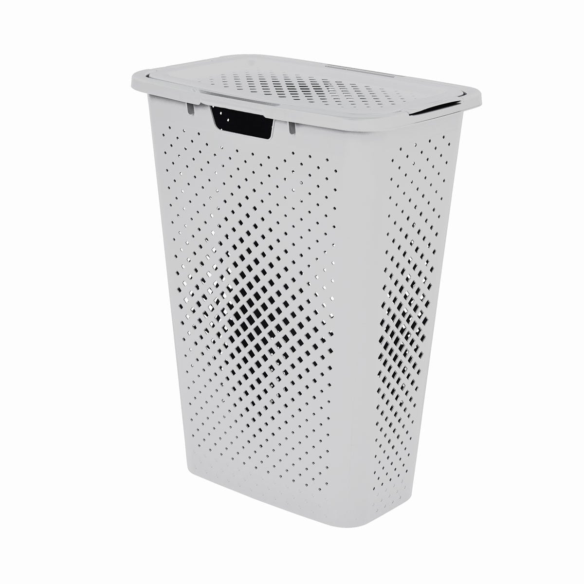 Bathroom laundry basket PIXEL grey with lid, , large