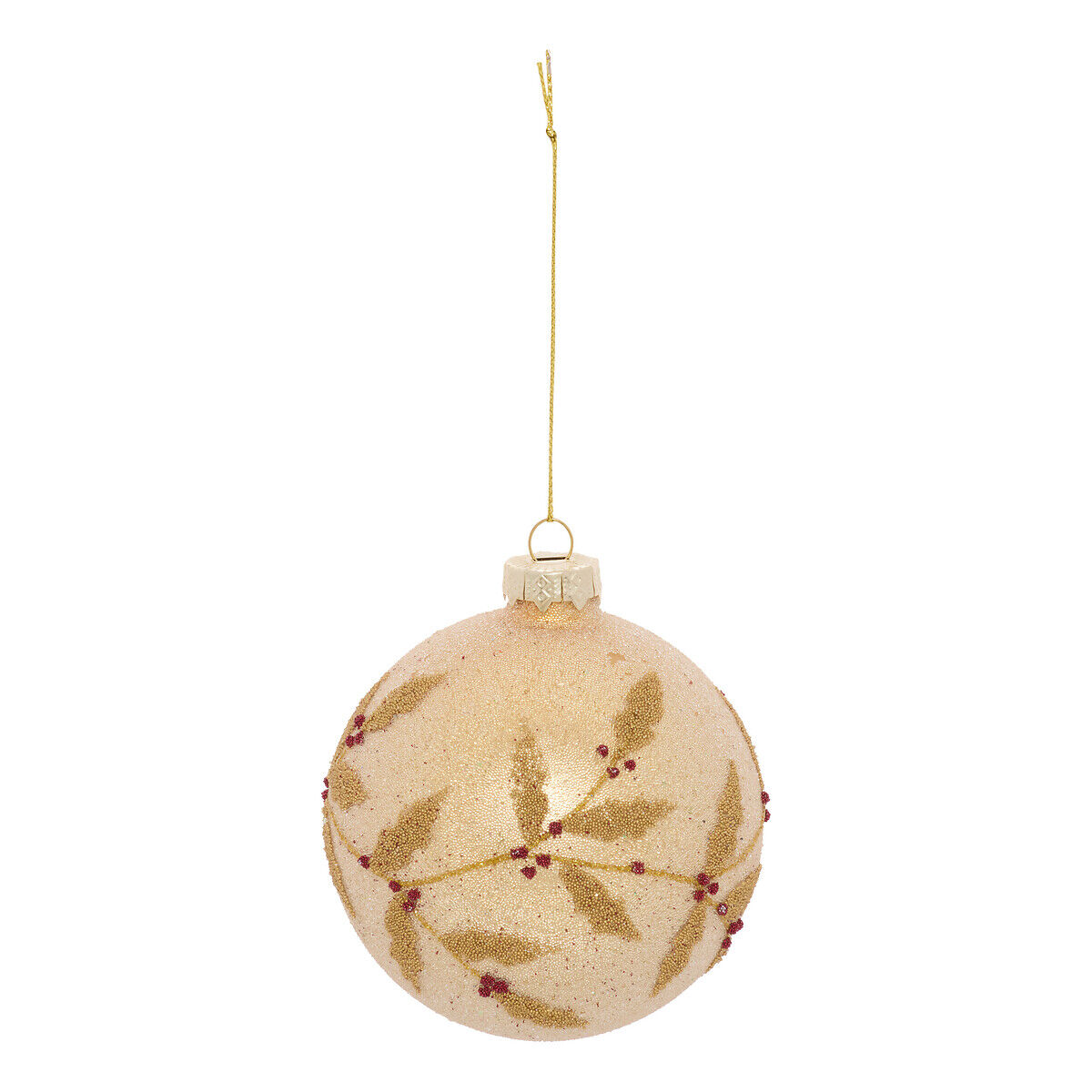 Bola de natal ramos e bagas dourado 8cm, , large