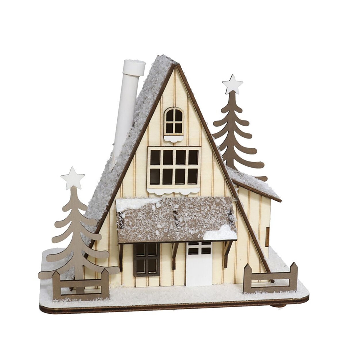 Casa decorativa em madeira chalé com led 18cm, , large