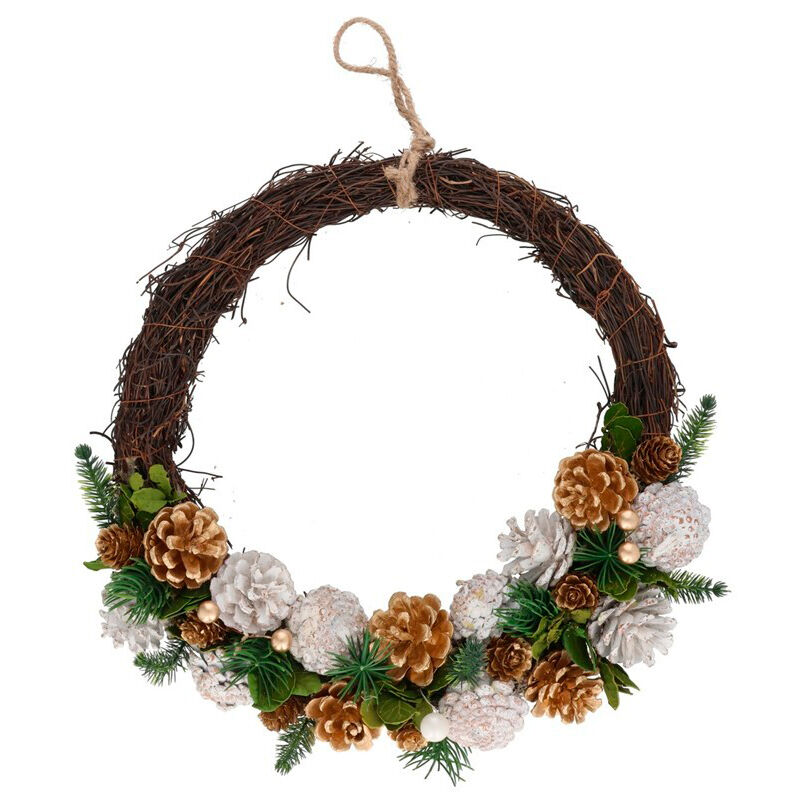 Coroa natalicia com pinhas e neve 35cm, , large
