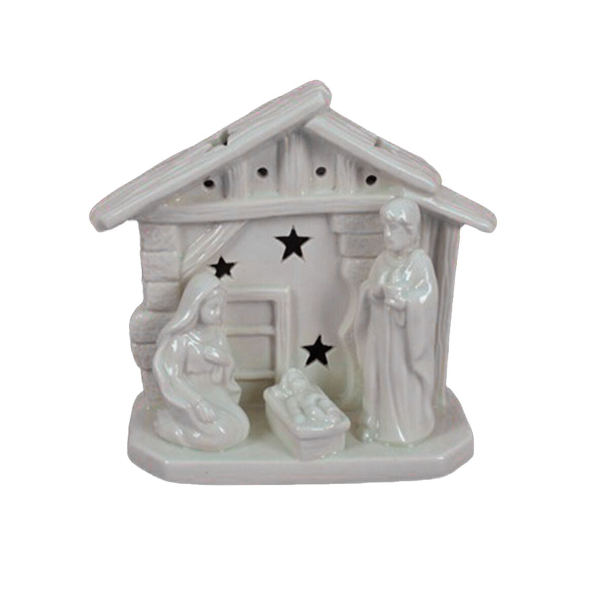 Presépio com cabana luminoso branco, , large