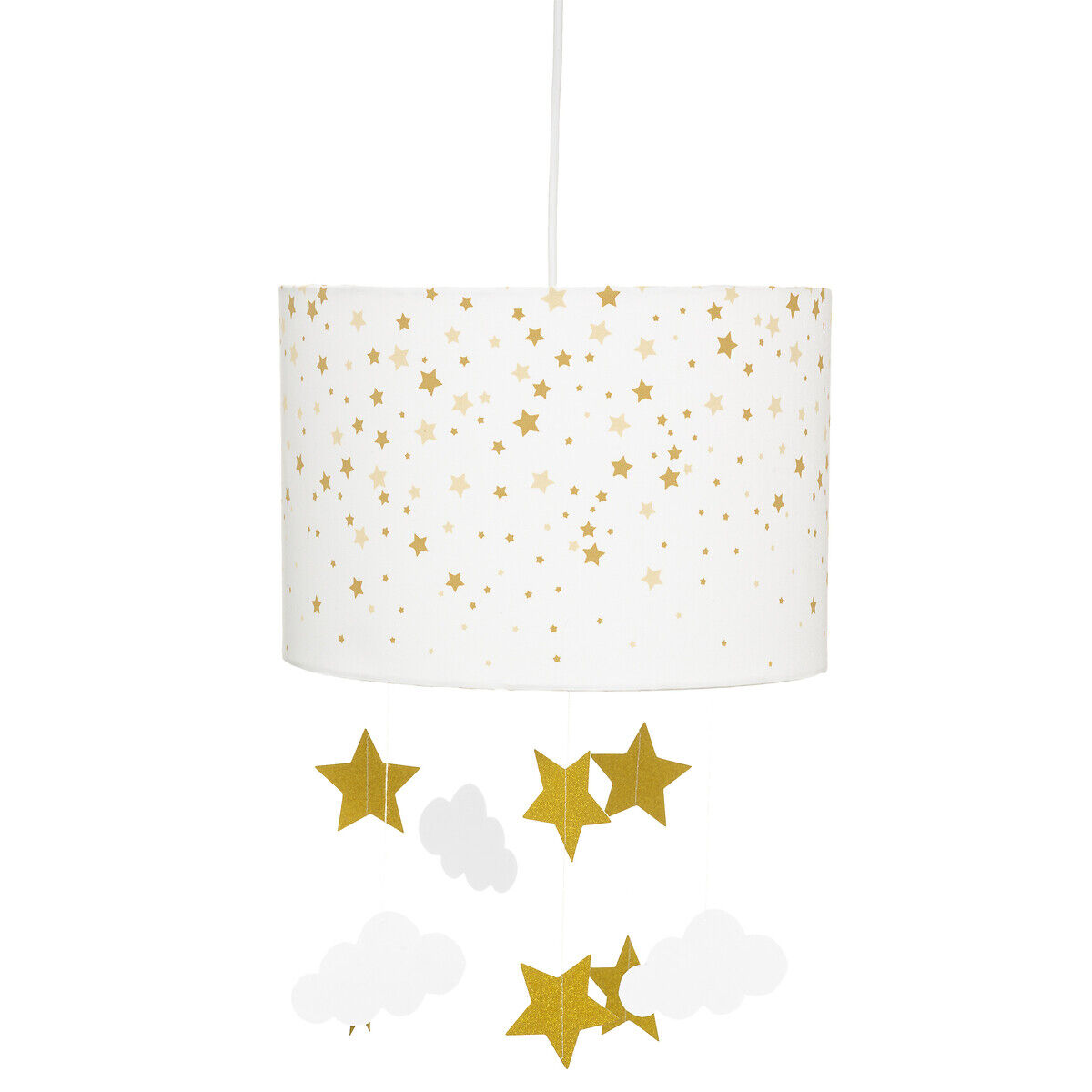 Candeeiro de teto branco e dourado com pendurantes, , large